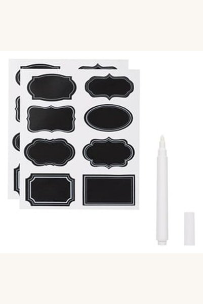 Comerivo Set 17 etichete adezive negre cu pix alb pentru marcaj - 8x4.5cm