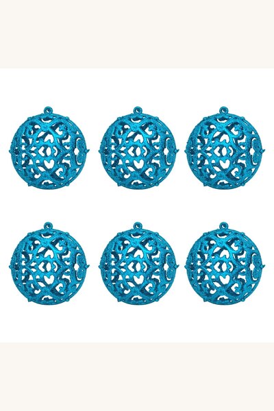 Comerivo 6 Globuri Brad Craciun Turcoaz Stralucitor 8cm cu Glitter