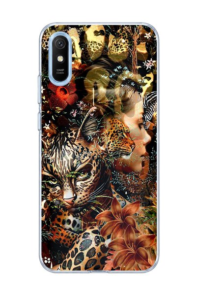 lelia حافظة هاتف شفافة مطبوعة بطبعة جلد الفهد الذهبية متوافقة مع Redmi 9A