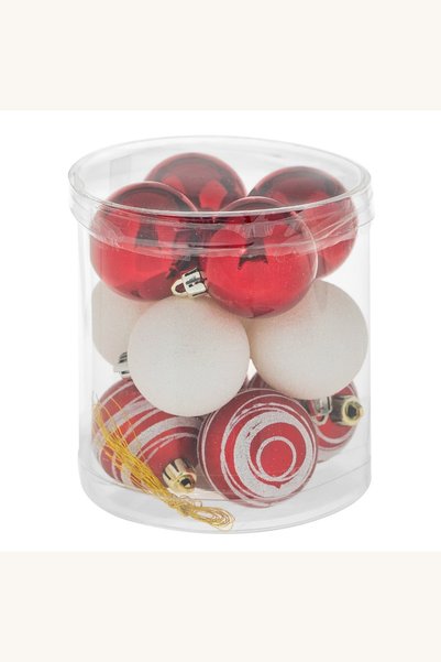 Comerivo 12 Globuri Craciun Candy Rosii si Albe cu Glitter Diametru 5cm