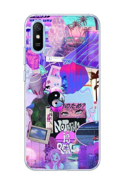 lelia حافظة هاتف شفافة متوافقة مع Redmi 9A مطبوعة بتصميم نخيل أرجواني