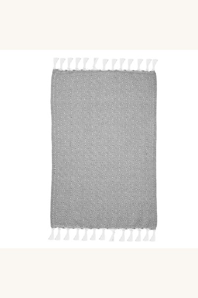 Comerivo Prosop de bucatarie 60x40cm gri cu franjuri albe si model romburi