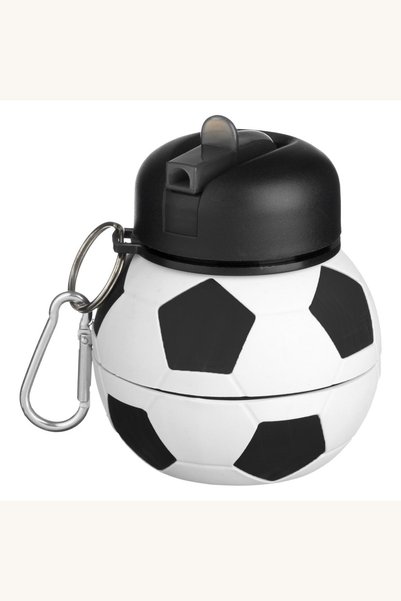 Comerivo Sticla de apa pliabila 550ml, silicon alb-negru, model fotbal cu breloc