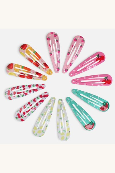 Comerivo Set 12 clame par copii cu fructe colorate 5cm pentru coafuri vesel