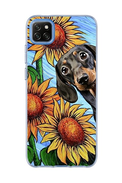 lelia Redmi 9C Compatible Sausage Dog Sunflower Printed Transparent Phone Case