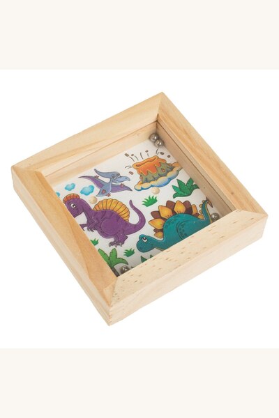 Comerivo Cutie Puzzle cu Bile si Dinozauri - Jucarie Educativa din Lemn 8x8cm