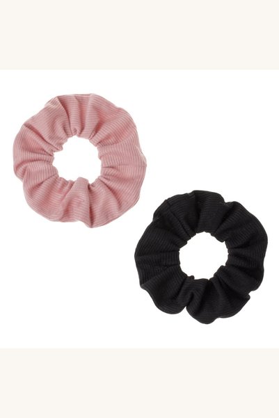 Comerivo 2 Elastice par textile ribbed, negru si roz nude pentru femei