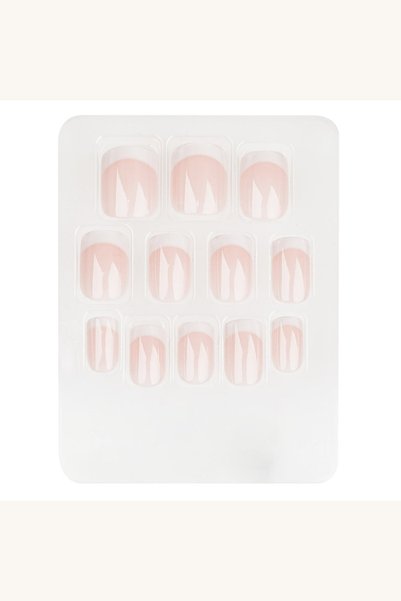 Comerivo 12 Unghii False Squoval French cu Adeziv - Baza Roz pentru Manichiur...