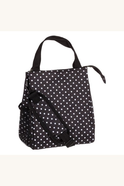 Comerivo Bolsa termoizolanta pentru alimente, negru cu buline, 21x16x24cm, 8L