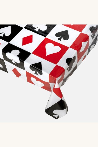 Comerivo Protectie masa petrecere, design carti de joc rosu-negru, 180x120 cm