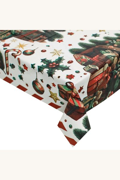 Comerivo Fata de masa plastic alba cu brad si cadouri Craciun 180x120cm