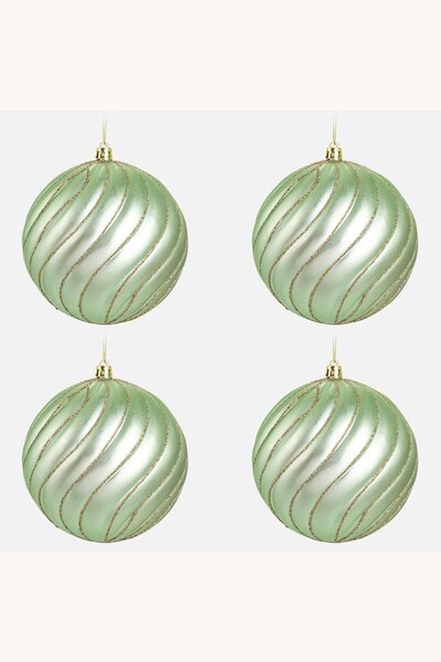 Comerivo 4 globuri Craciun menta cu straluciri, sticla 12 cm diametru