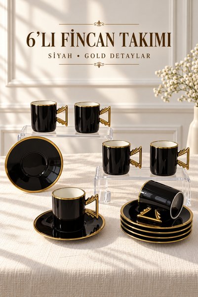 Queen’s Kitchen 6 Kişilik Gold Detaylı Porselen Kahve Takımı