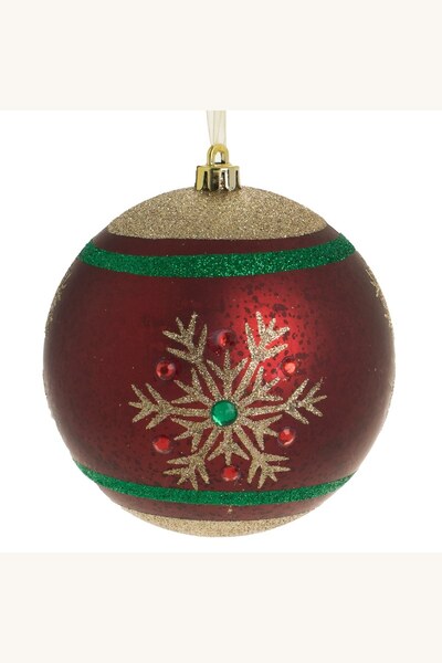 Comerivo Glob Craciun Bordo cu Sampanie si Glitter Fulgi Cristale 12cm