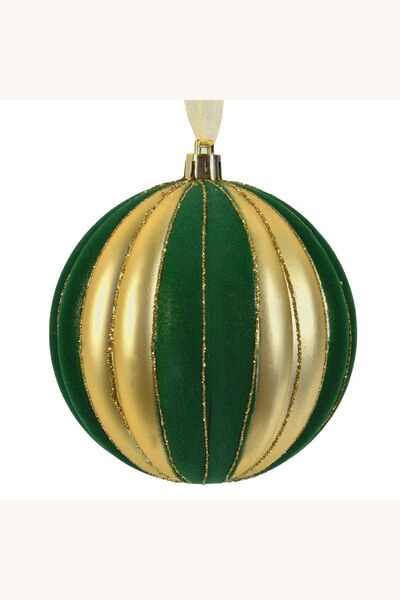 Comerivo Ornament Brad Craciun Sfera Verde Catifea cu Detalii Aurii si Crista...
