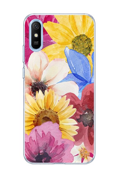 lelia حافظة هاتف شفافة متوافقة مع Redmi 9A مطبوعة برسومات زهرة الشمس المائية