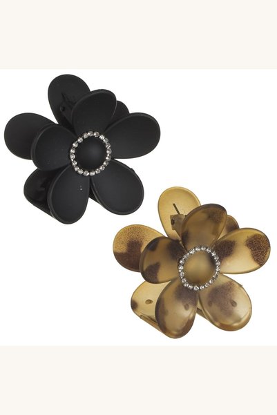 Comerivo Set 2 clame par floare maro negru, decorative cu strasuri argintii