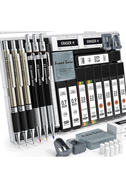 Four Candies 25PCS Art Mechanical Pencil Set with Case, 3PCS Metal Artist Lea...