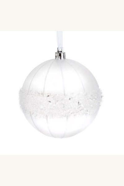 Comerivo Globul de Craciun transparent frosty, diametru 8 cm, design alb-argi...