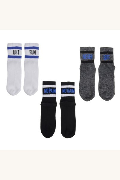 Comerivo Set 3 perechi șosete sport mid cut pentru bărbați, cu mesaje pe spate