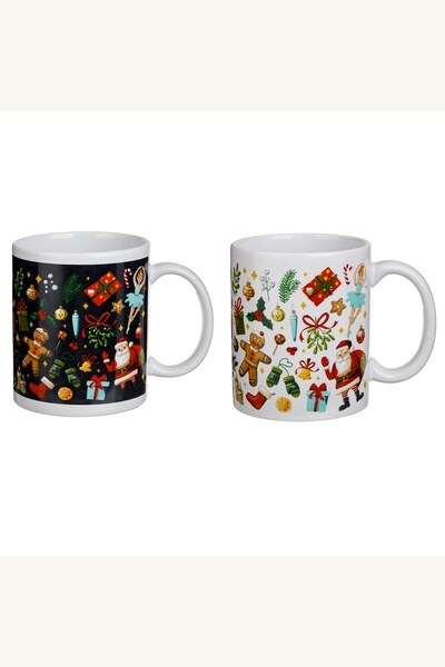 Comerivo Cani ceramice pentru Craciun, set 2 bucati alb negru cu ornamente, 3...