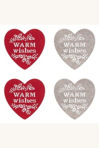 Comerivo Suport decorativ pentru pahare Craciun, inima din pasla 2 culori, 12 cm