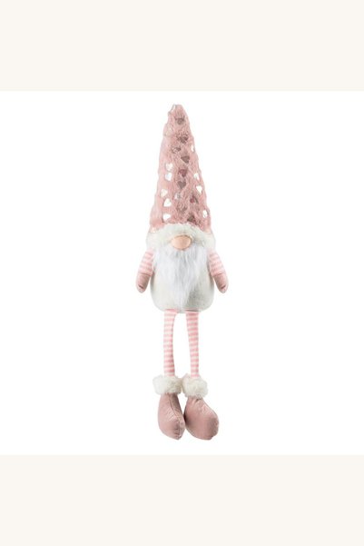 Comerivo Gnome de Craciun cu caciula roz si inimioare holografice, barba lung...