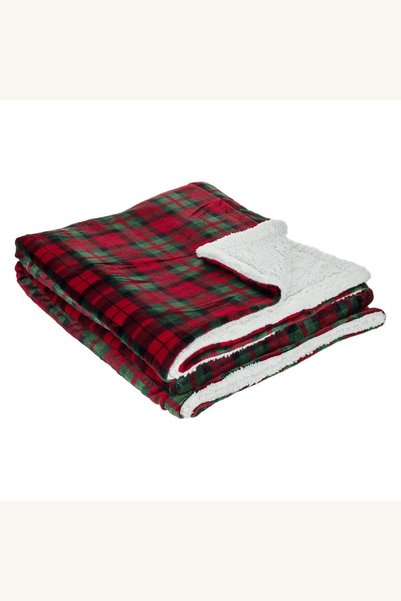 Comerivo Patura de Craciun catifelata rosie cu sherpa alba, 160x130 cm, moale...