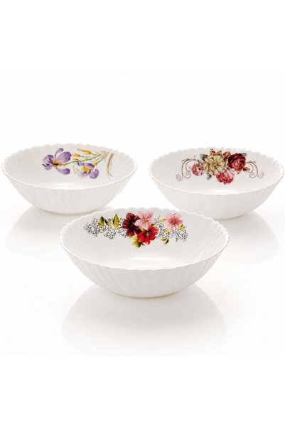 More Set of 6 deep bowls, made of Opal, 17.5x5cm, various floral patterns,