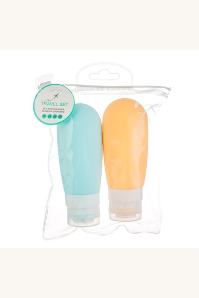 Comerivo Sticle de calatorie din silicon portocalie si ciel, set 100ml ideal ...