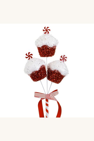 Comerivo Stick decorativ brad Craciun cu 3 cupcakes candy rosii albe si betea...
