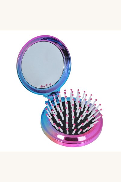 Comerivo Perie rotunda mini cu oglinda integrata, diametru 6.5cm, ideala pent...