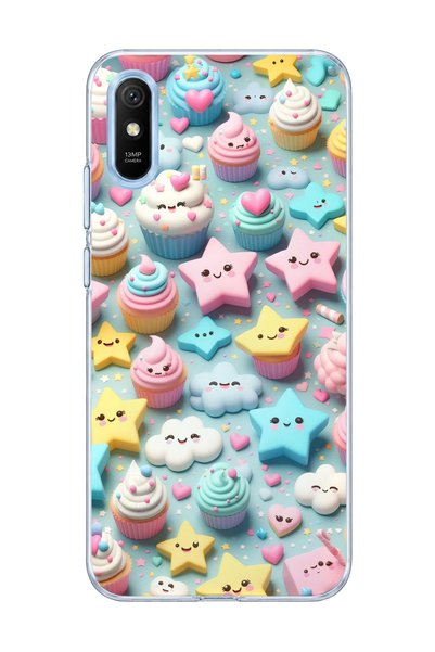 lelia حافظة هاتف شفافة متوافقة مع Redmi 9A مطبوعة بنجوم الكيك الباستيل
