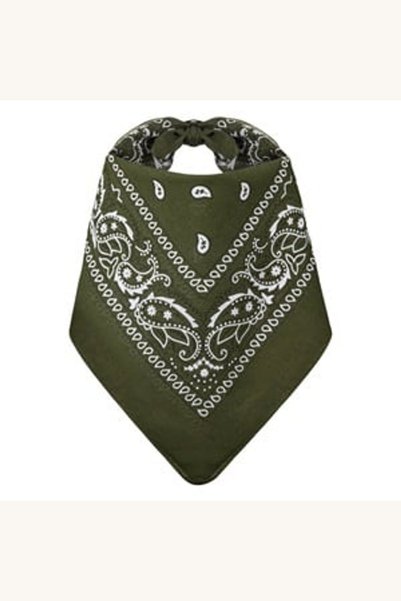 Comerivo Bandana eșarfă din bumbac, kaki, cu model paisley alb, 54x54 cm