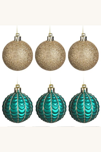 Comerivo Globuri pentru Brad Craciun Petrol si Sampanie cu Glitter 6cm - Set ...