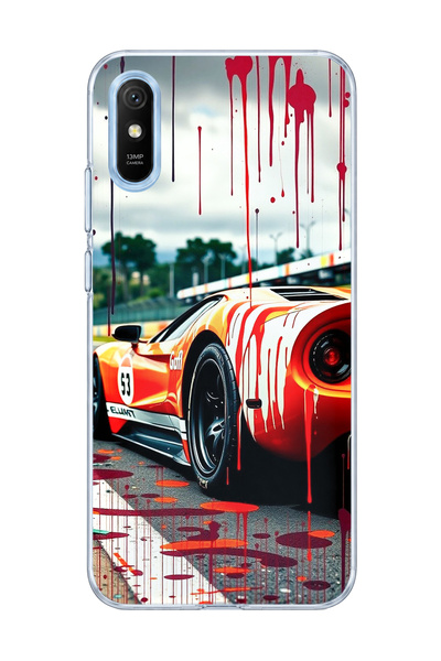 lelia حافظة هاتف شفافة مطبوعة بتصميم سيارة السباق البرتقالية متوافقة مع Redmi 9A