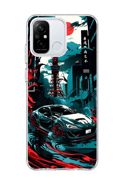 lelia Redmi 12C Compatible Sports Car Tokyo Tower Printed Transparent Phone Case