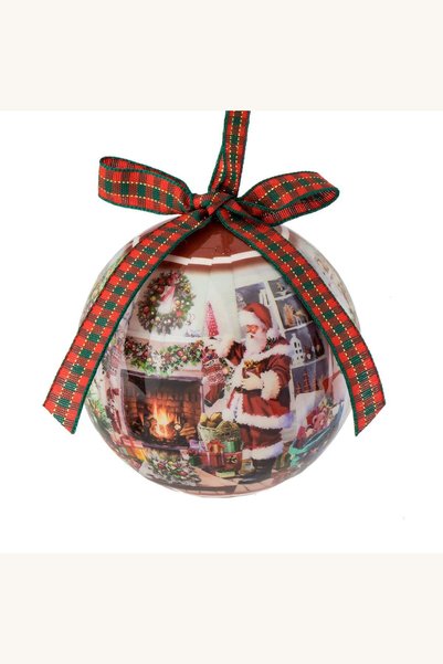 Comerivo Ornament glob Craciun Mos Craciun la semineu vintage rosu 7.5cm