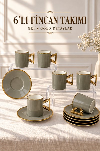 Queen’s Kitchen 6 Kişilik Gold Detaylı Porselen Kahve Takımı