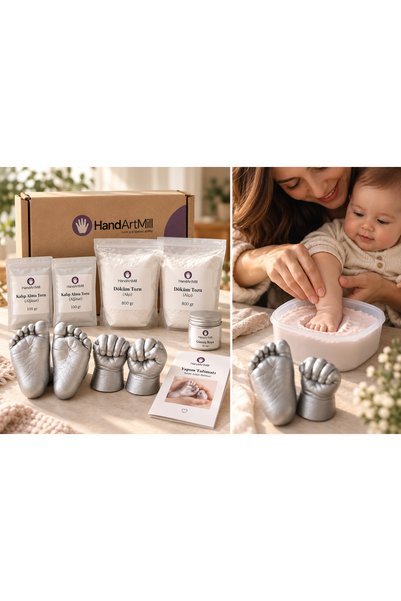 Handartmill Bebek El Ayak Heykel Seti 4'lü Kalıp Alma ve Döküm Seti 2 El 2 Ayak Gümüş Renk Hatıra