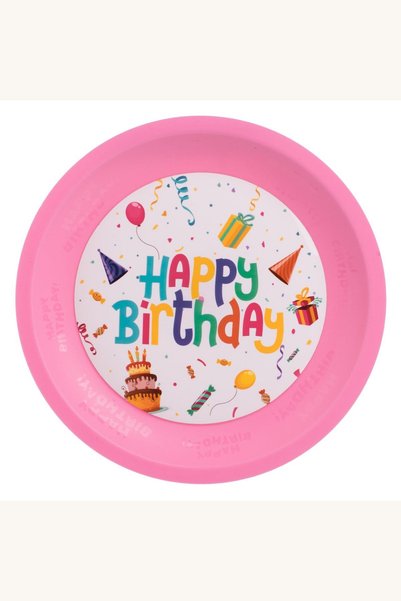 Comerivo Farfurie reutilizabila pentru petrecere Happy Birthday, plastic roz,...