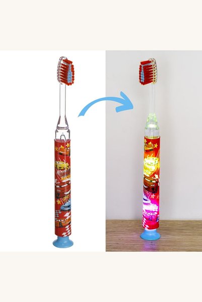 Comerivo Periuta de dinti rosie cu masini pentru copii, cap mic si lumina fla...
