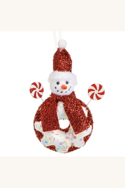 Comerivo Decoratiune Brad Craciun Om de Zapada Donut Rosu Alb cu Acadele 12x22cm