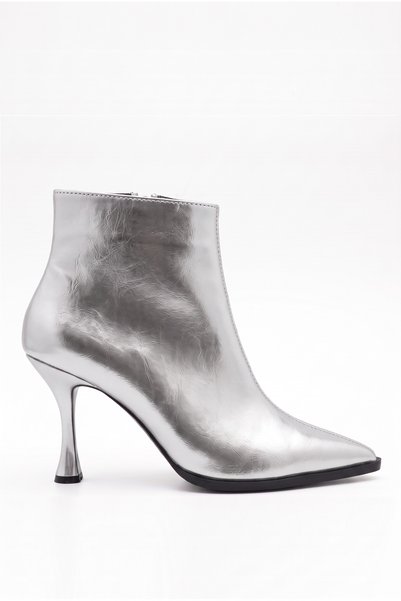 Shoesers حذاء نسائي ذو كعب عالٍ رفيع وفضي اللون مع سحّاب أمامي (كعب 10 سم)