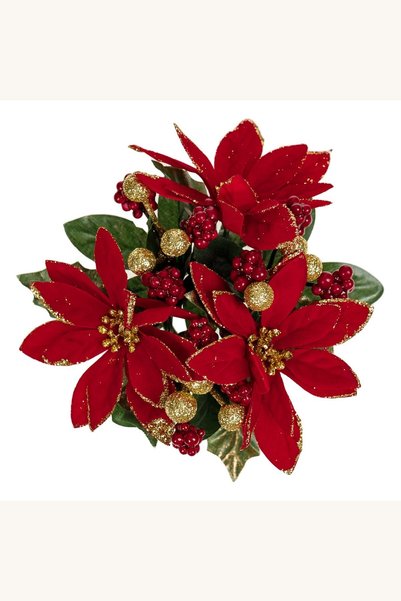 Comerivo Decor pentru lumanari de Craciun cu flori rosii si pomusoare, 12cm d...