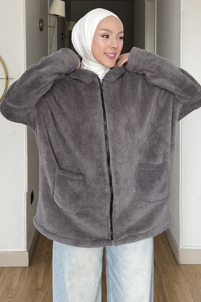 SaklıButik Oversize Düz Peluş Hırka