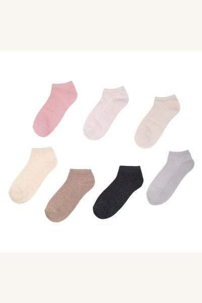 Comerivo Set 7 perechi sosete scurte femei, nuante neutre si pastel cu dungi
