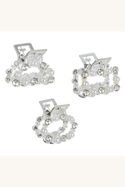 Comerivo Clame par argintii cu margele si strasuri - set 3 bucati, 2.5cm