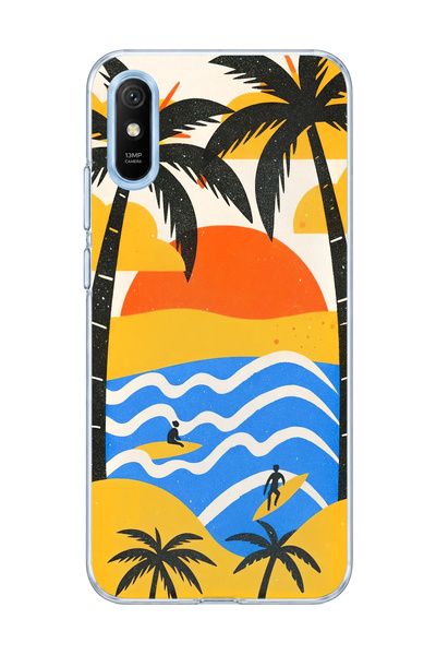 lelia حافظة هاتف شفافة متوافقة مع Redmi 9A مطبوعة بتصميم Palm Surf