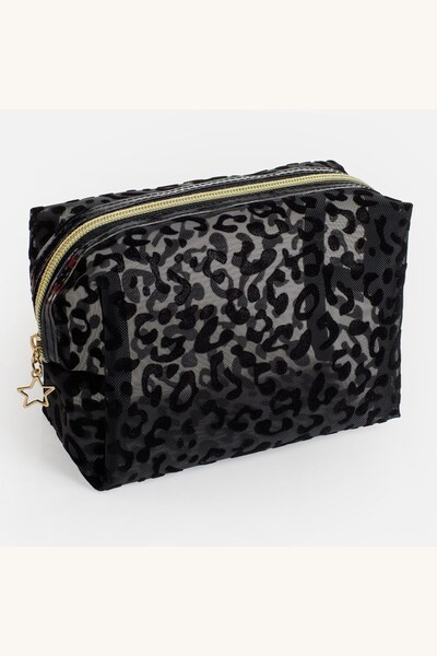 Comerivo Portfard impermeabil din plasa leopard 17x7x11cm - negru
